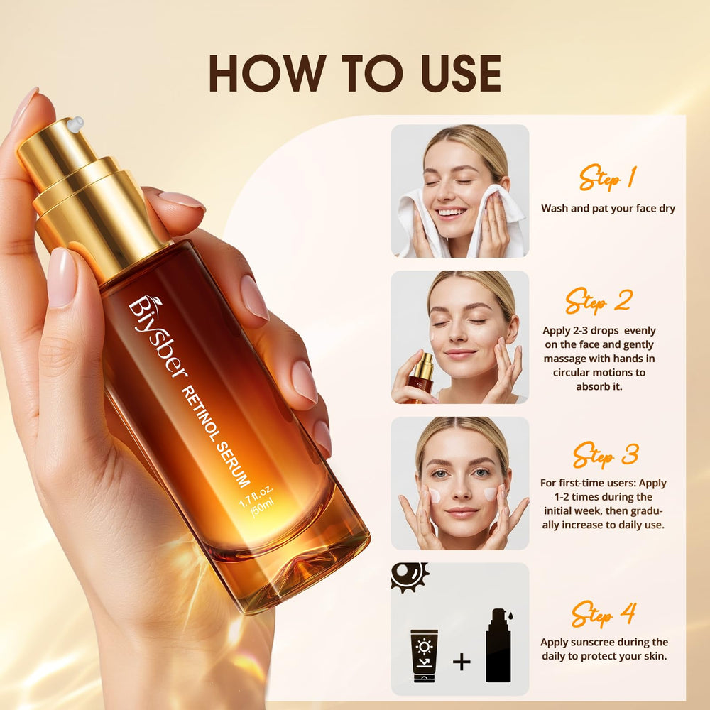 BIYSBER label close-up showing key ingredients like retinol, peptides, and collagen