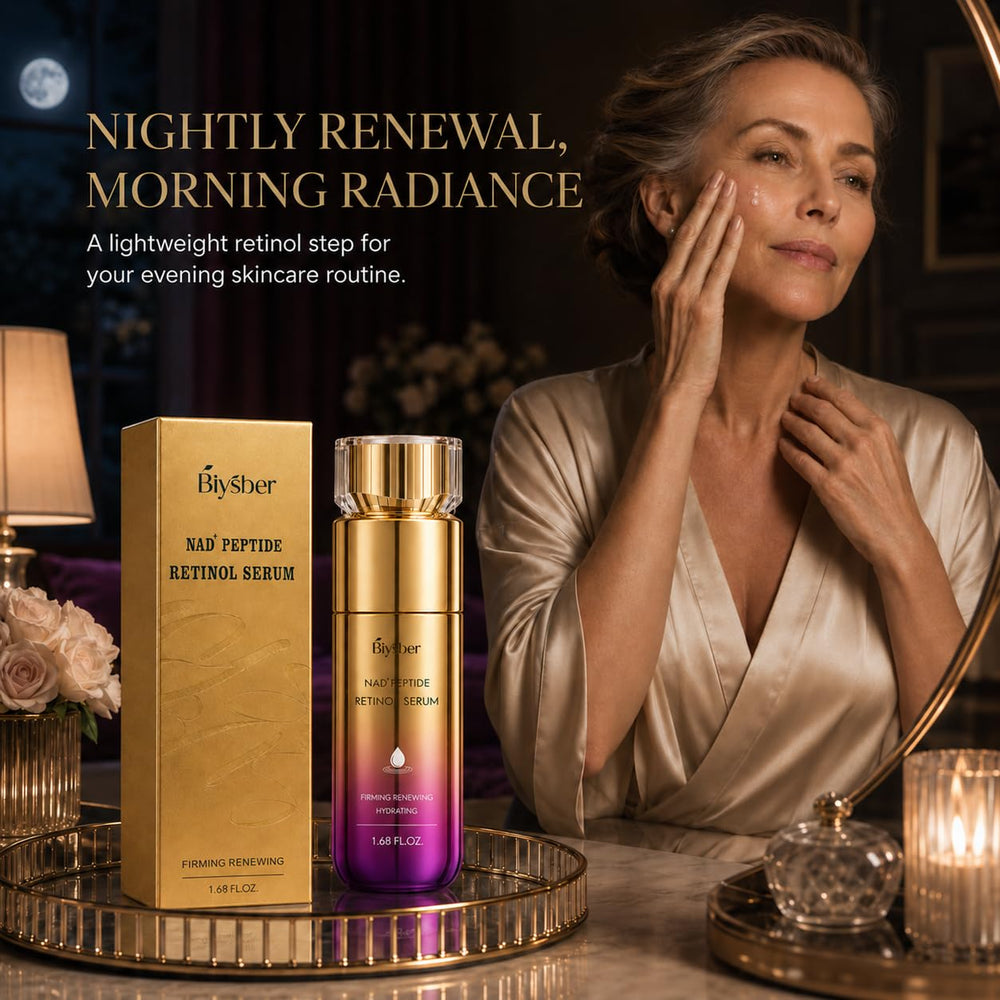 BIYSBER neck application close-up, emphasizes firmer-looking neck and décolletage benefit