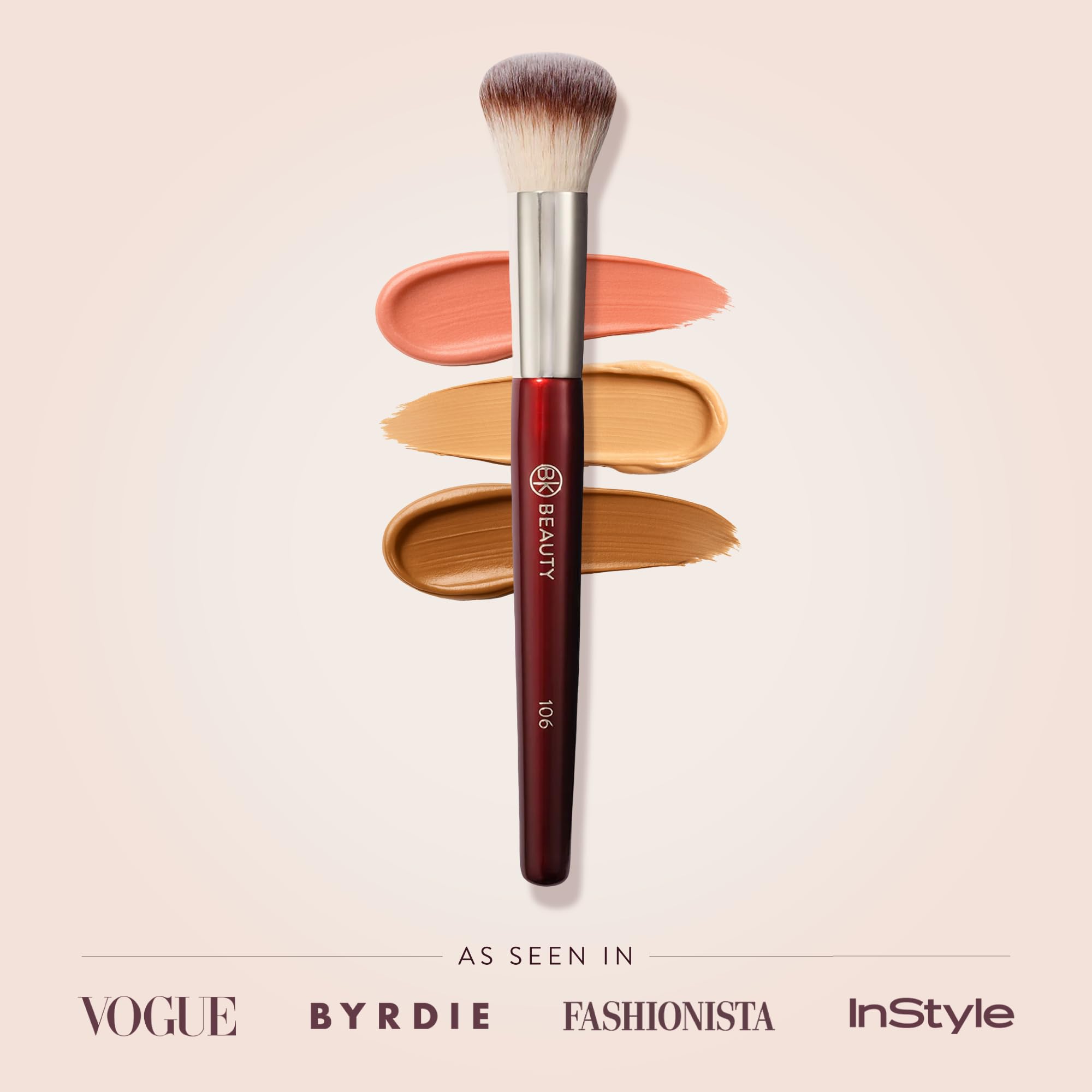 BK BEAUTY 106 handle and label detail highlighting sturdy ferrule and branding