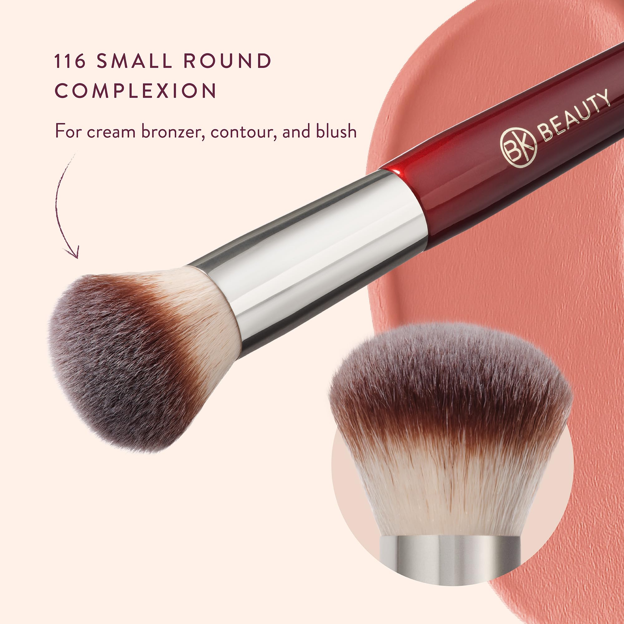 BK BEAUTY brush held in hand showing compact size for travel