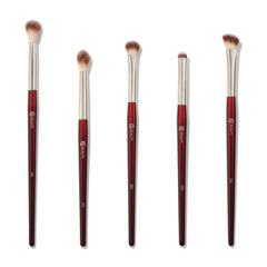 BK BEAUTY front view of the five-piece eyeshadow brush set showing included brushes and packaging benefit tidy storage