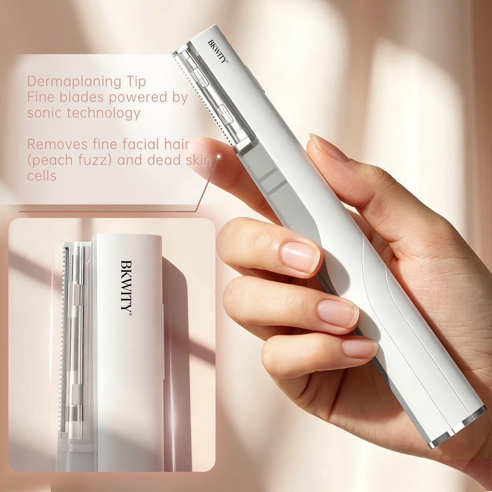 BKWITY razor held in hand to show scale and comfortable ergonomic handle for steady use
