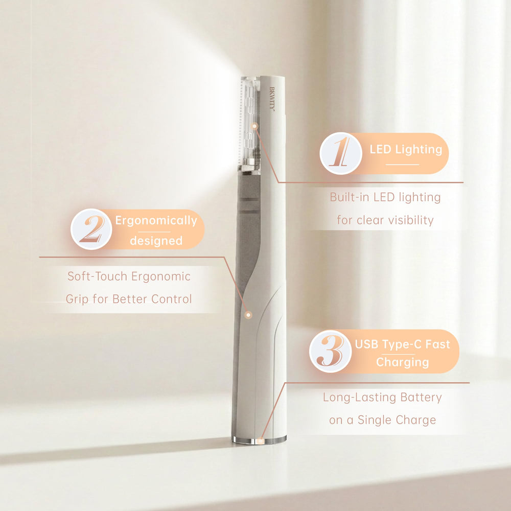 BKWITY razor gliding on skin texture to reveal smoother surface and improved product absorption