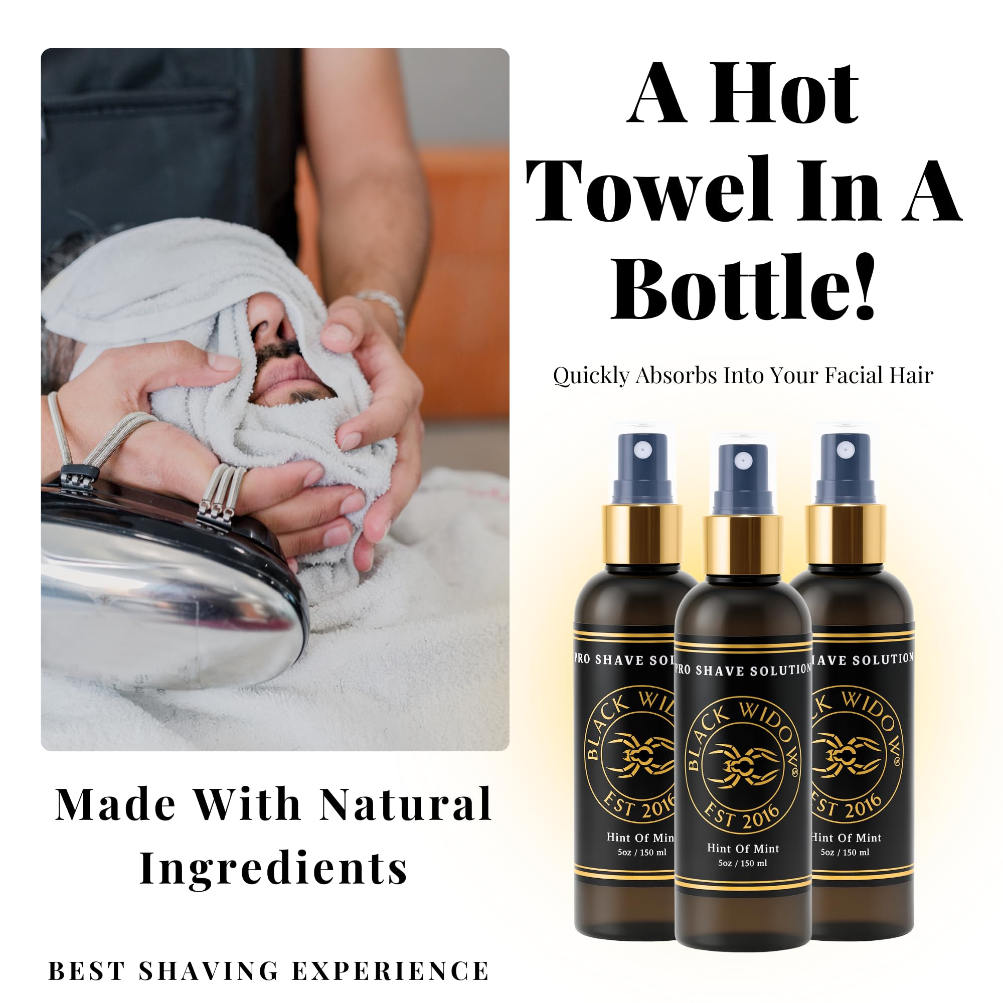 Black Widow bottle in hand to show size and travel-friendly scale