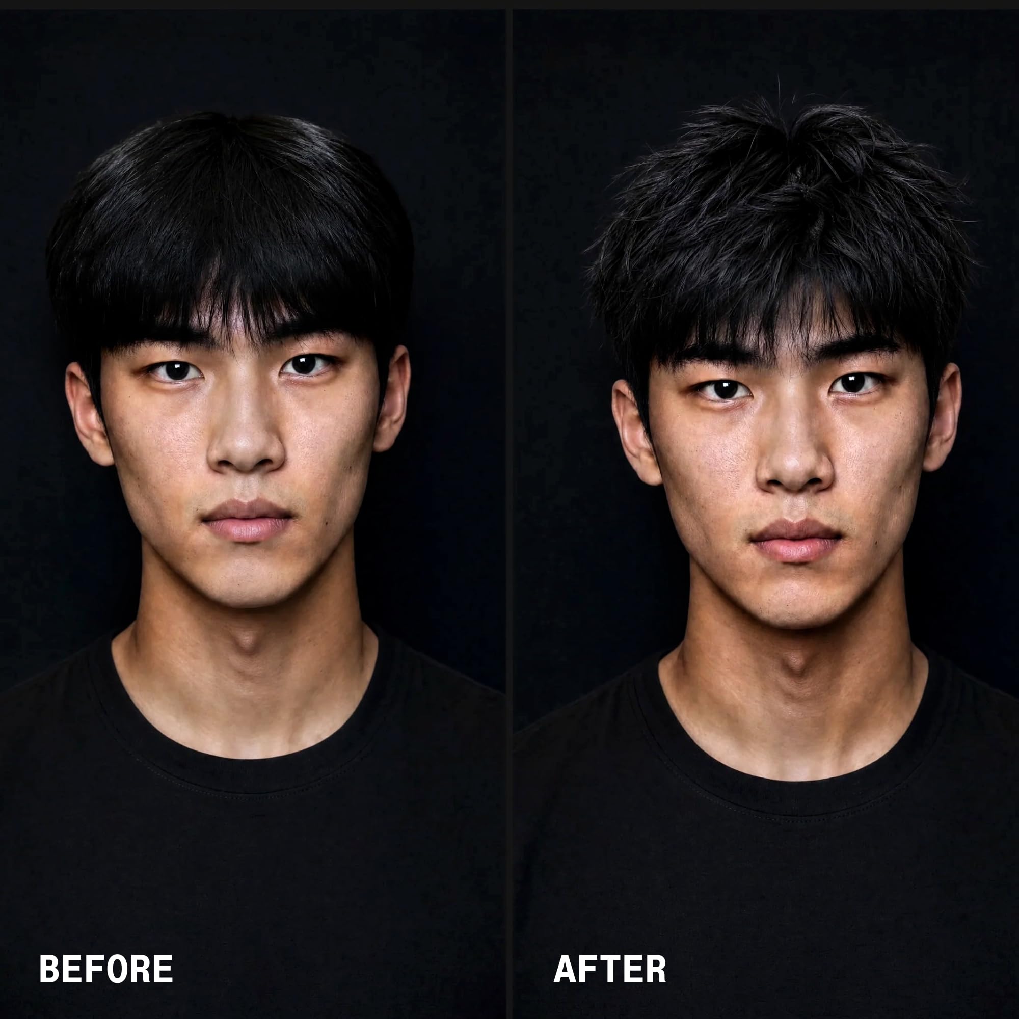 BlackMask before and after styling showing added volume benefit