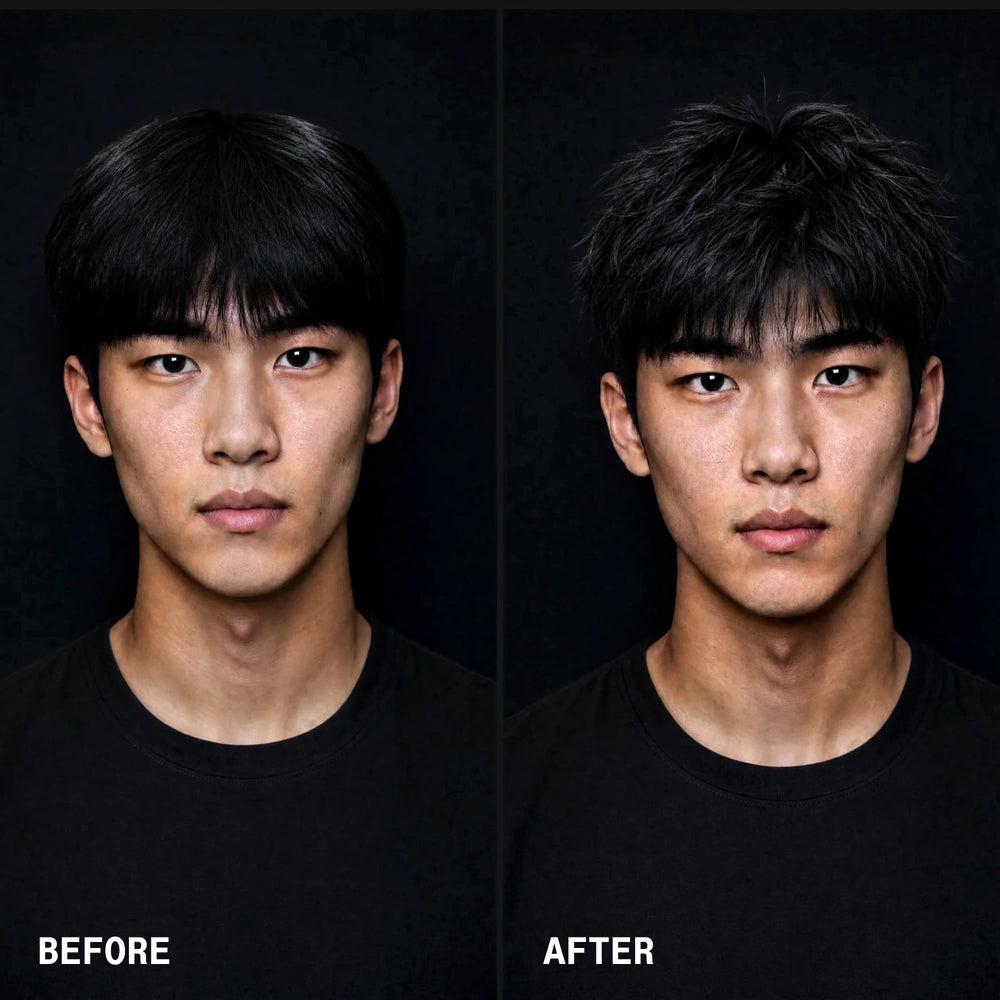 BlackMask before and after styling showing added volume benefit