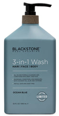 Blackstone front label showing Ocean Blue 32 fl oz for easy identification and storage