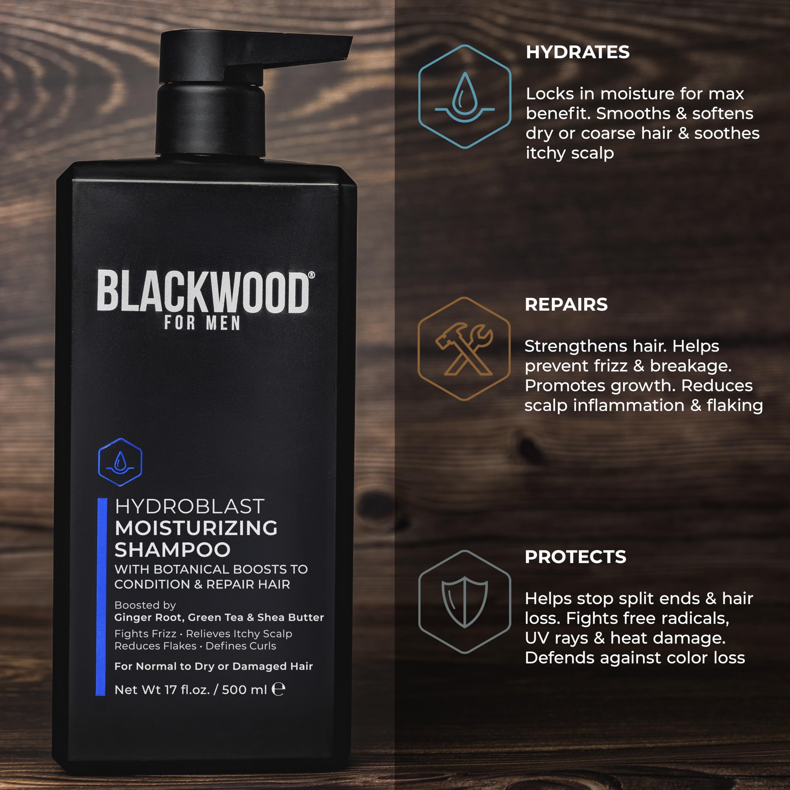 Blackwood For Men ingredients label highlighting green tea and clove nourishment