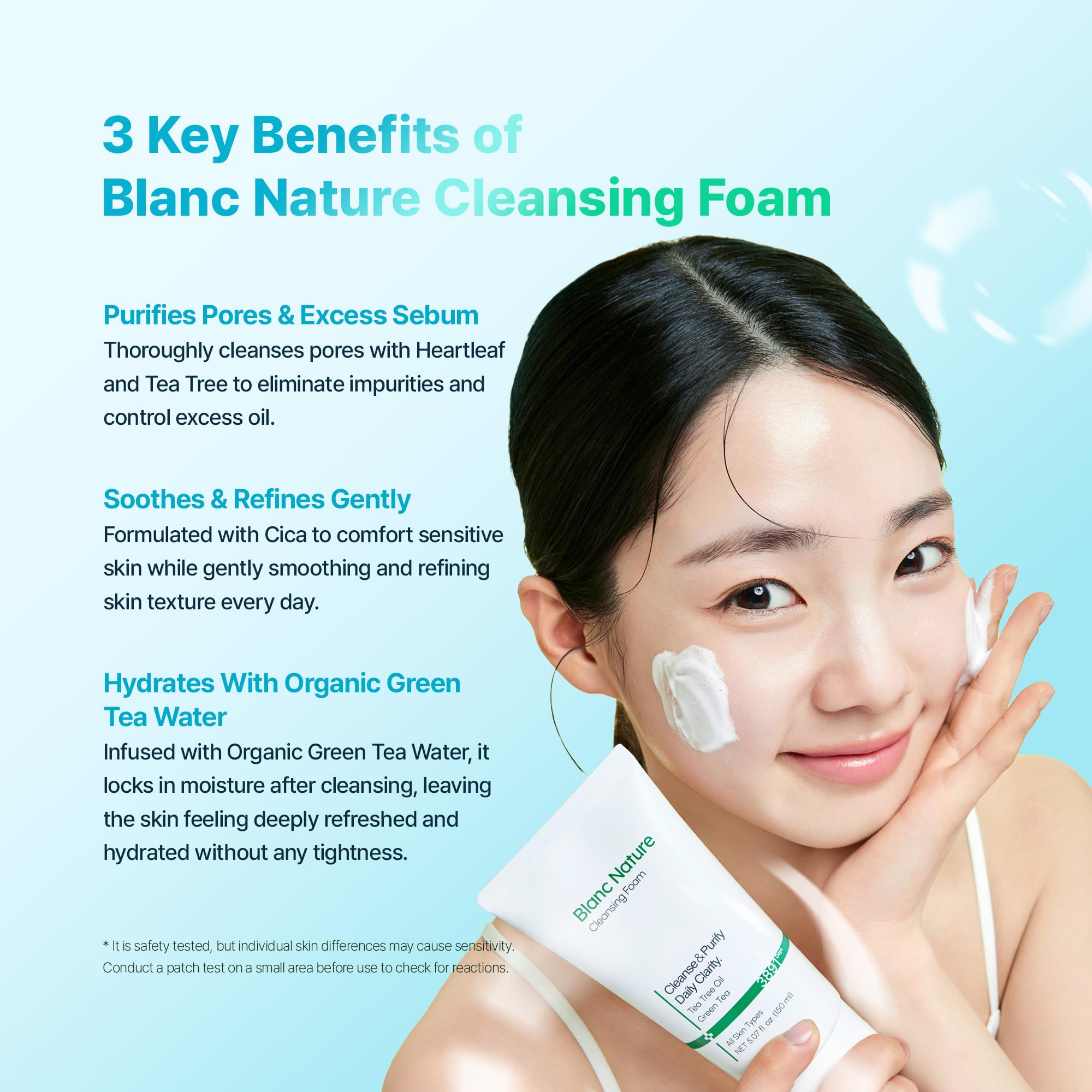 BLANC NATURE foam texture close-up demonstrating gentle lather benefit