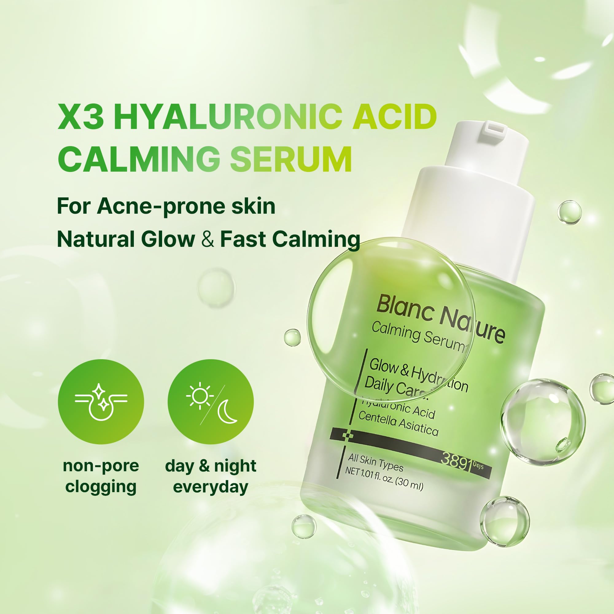 BLANC NATURE dropper dispensing serum, highlights precise application and control