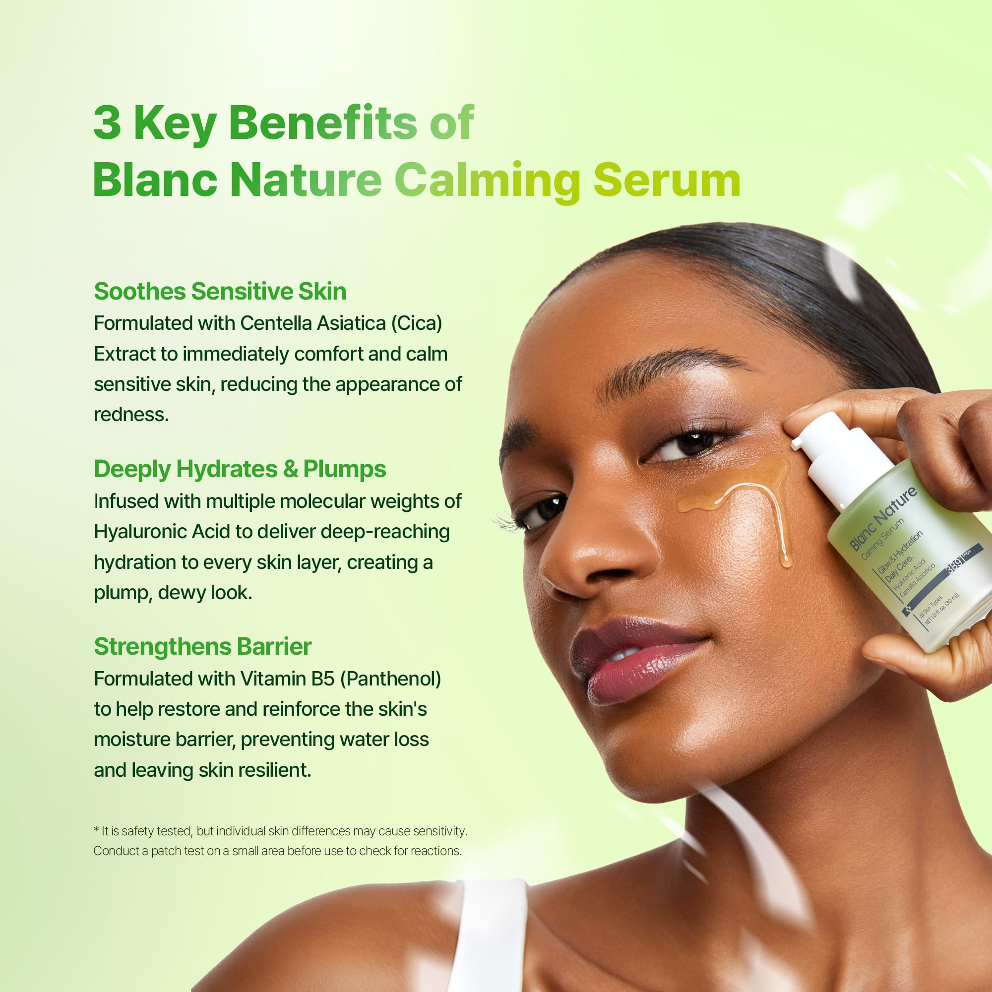 BLANC NATURE serum texture pooled on surface, demonstrates lightweight, non-sticky finish