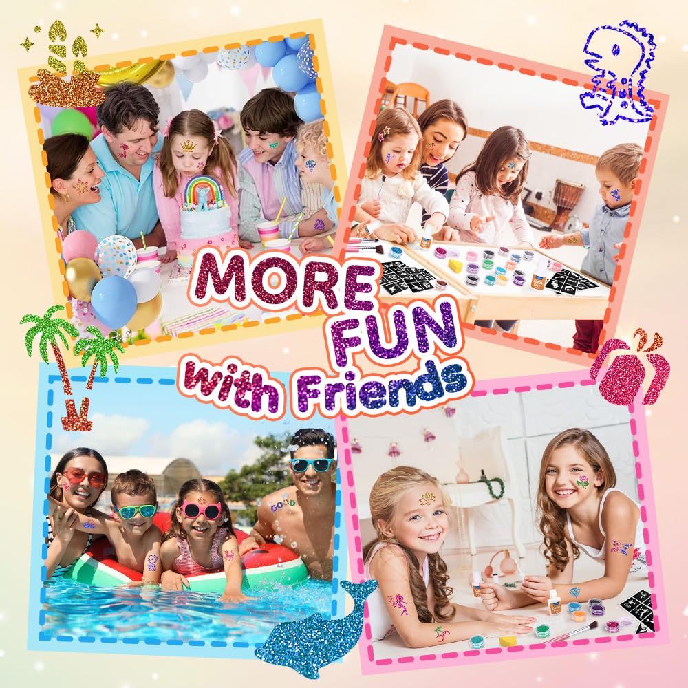 Bledras glitter tattoos at a birthday party scene showing festive creative fun