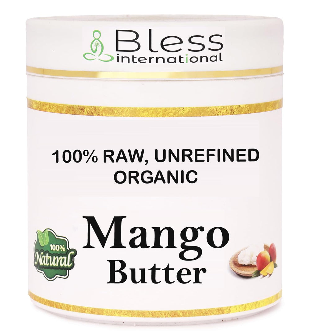 Bless International jar front view showing pure mango butter for moisturization