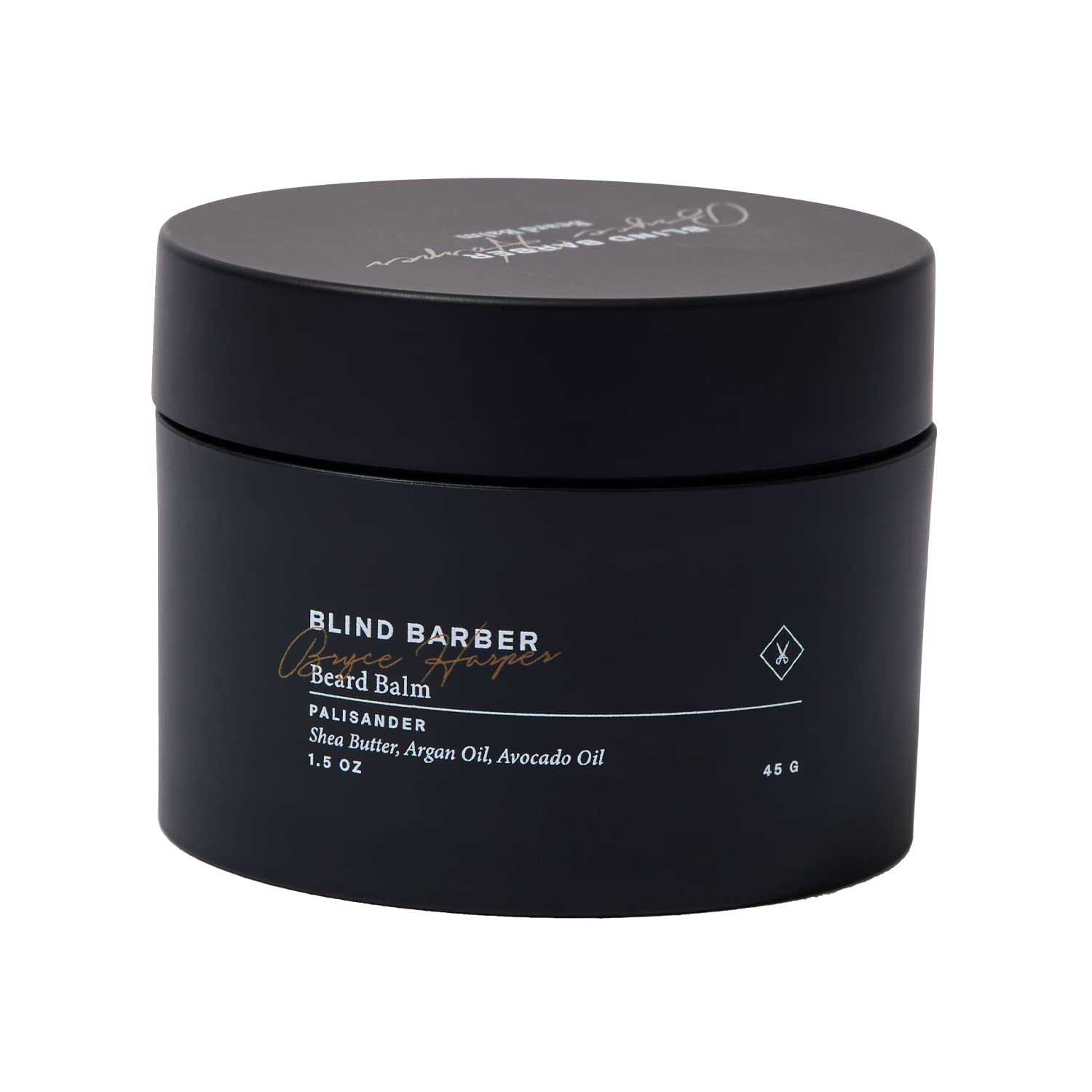 Blind Barber balm front tin shows branding and compact travel advantage