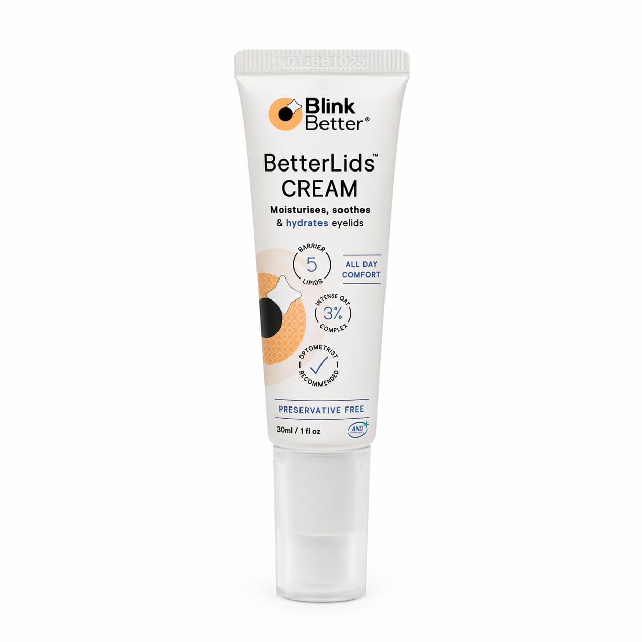 BlinkBetter front packaging showing product name and compact 1 fl oz size for convenience