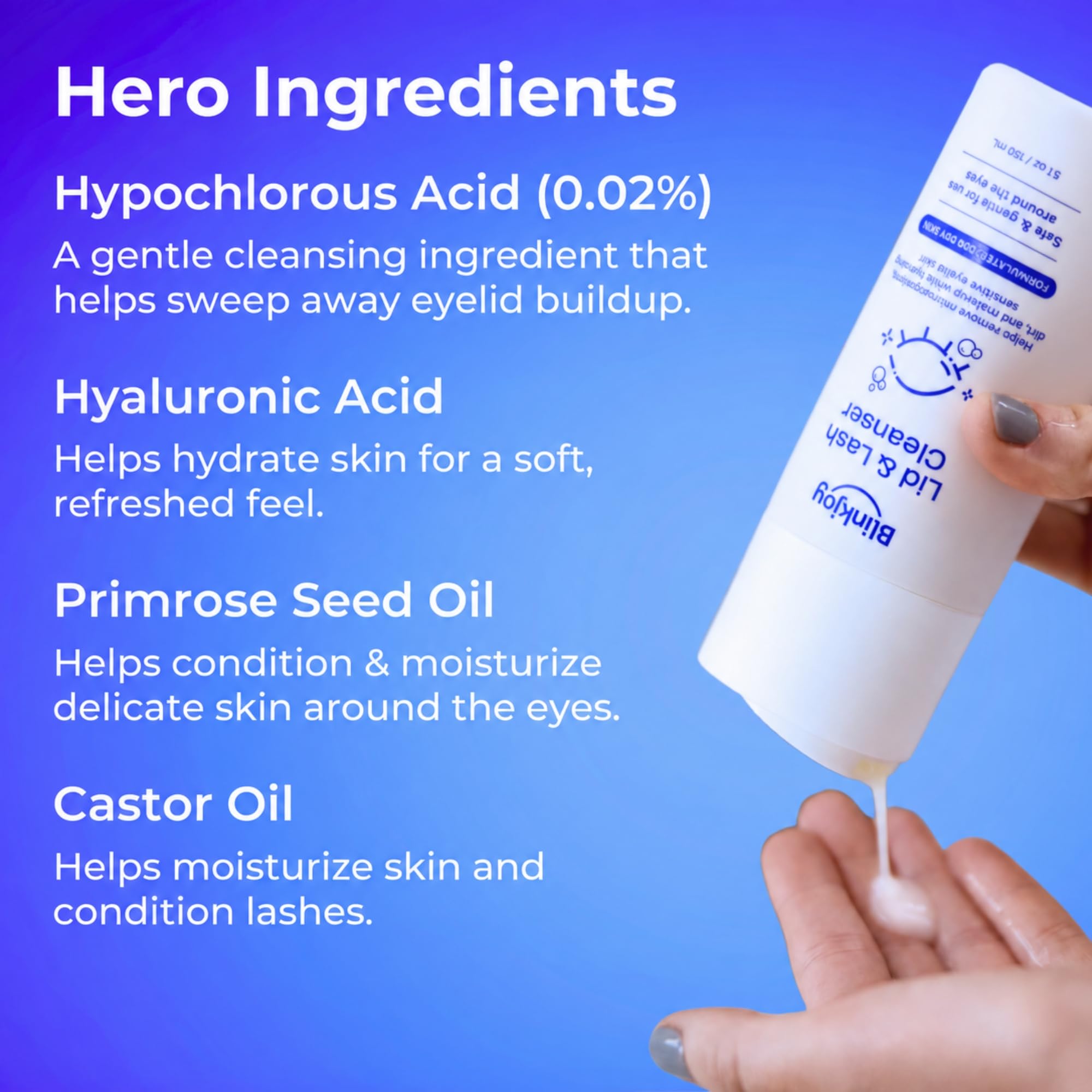 Blinkjoy bottle in hand showing 5.1 fl oz scale and travel convenience