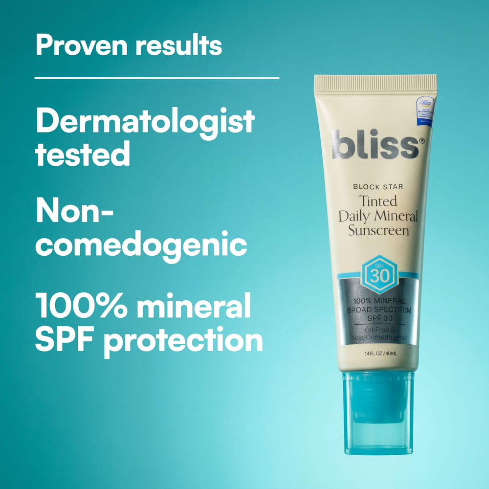 Bliss product being applied to model's cheek for even, natural coverage