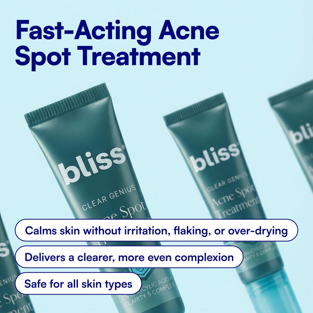 Before and after spots showing Bliss reducing redness on blemishes