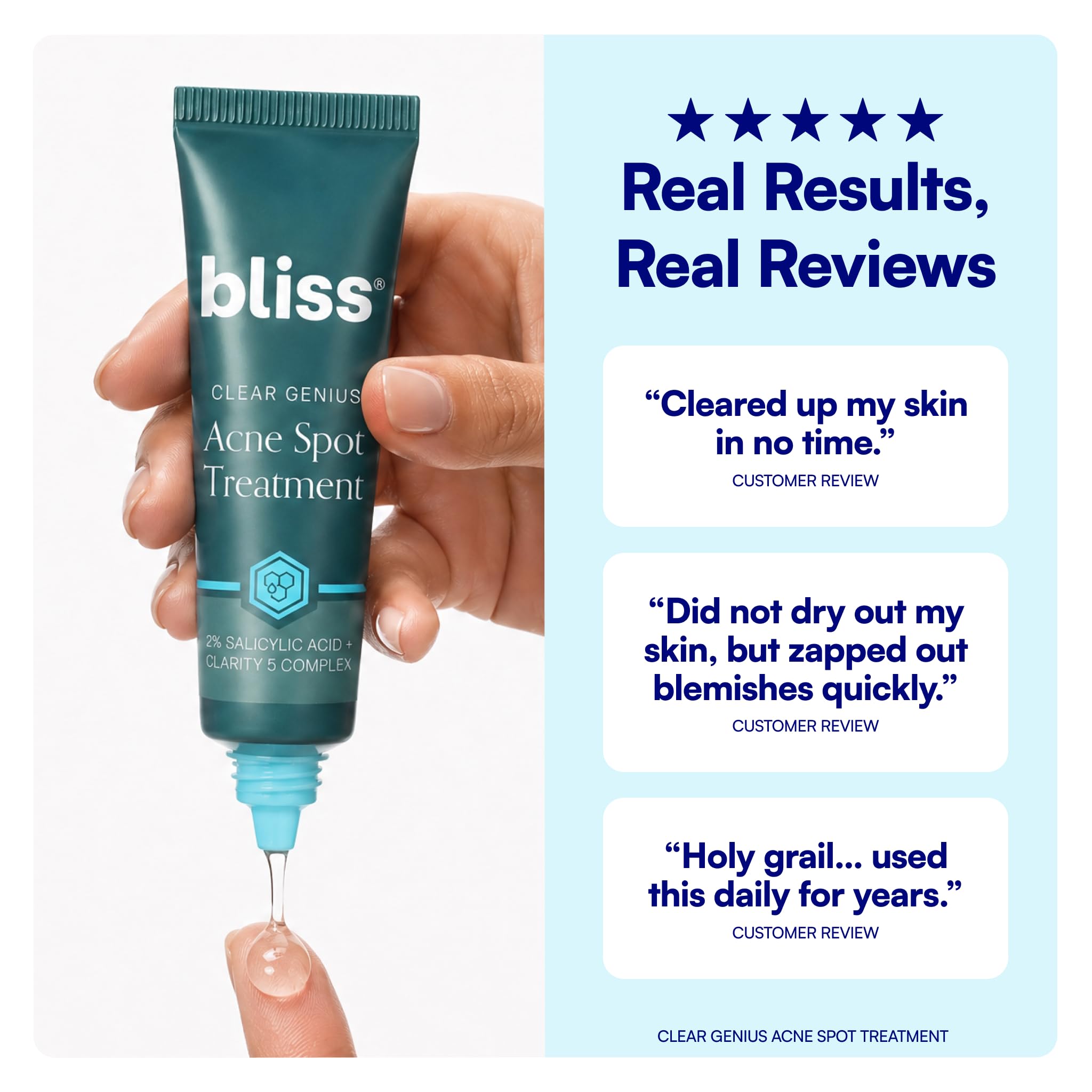 Bliss tube held in hand to show 0.5 oz size and portable convenience