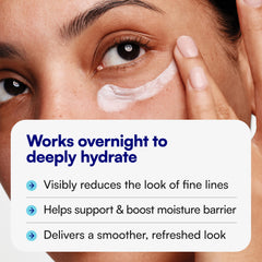 Bliss cream being gently patted under eye demonstrating soothing application and reduced irritation