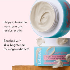 Bliss whipped cream texture close-up showing lightweight melt-in benefit: silky absorption