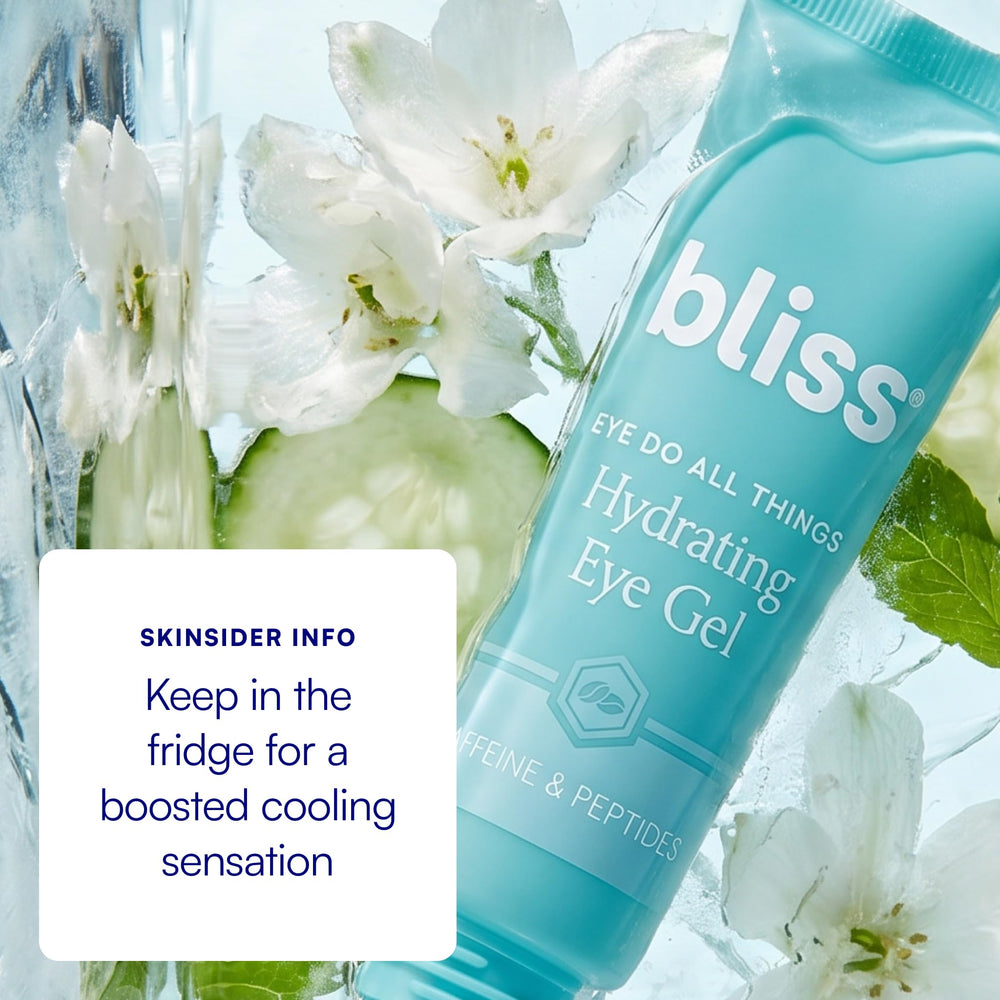 Bliss eye gel on bathroom shelf for a refreshed, spa-like daily ritual
