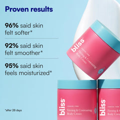 bliss ingredients display with collagen and caffeine for firmer look