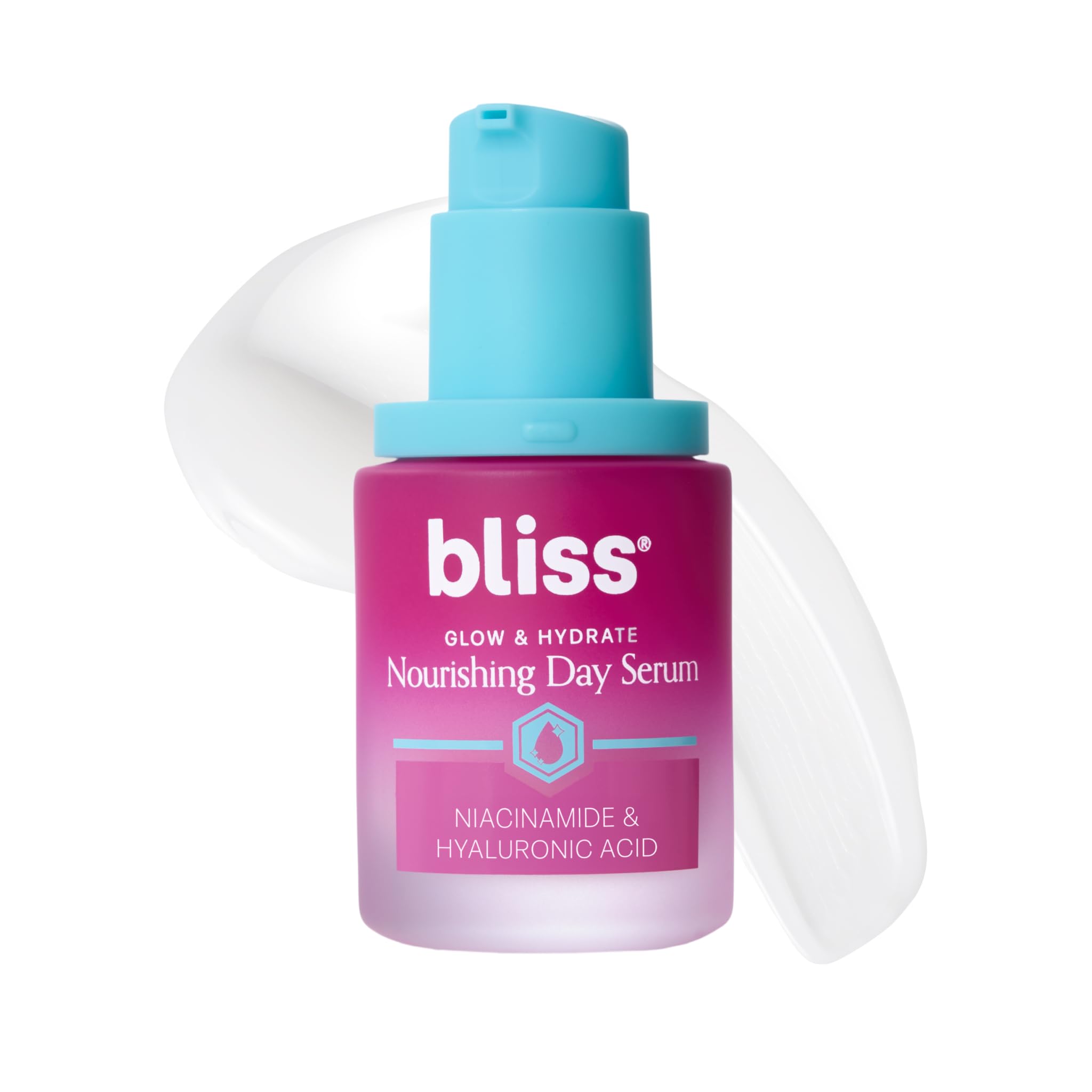 Bliss front packaging showing serum bottle, appealing and informative