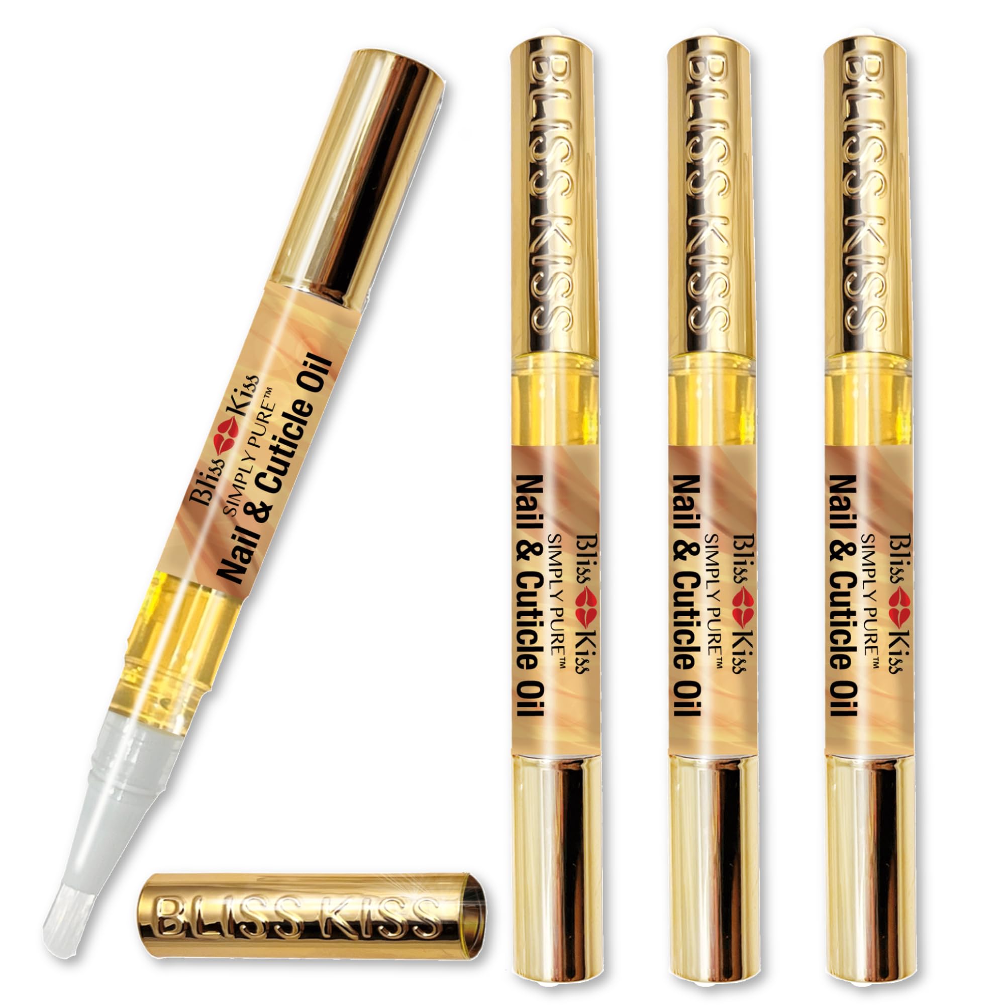 Bliss Kiss front packaging showing 4 vanilla cuticle oil pens for easy hydration