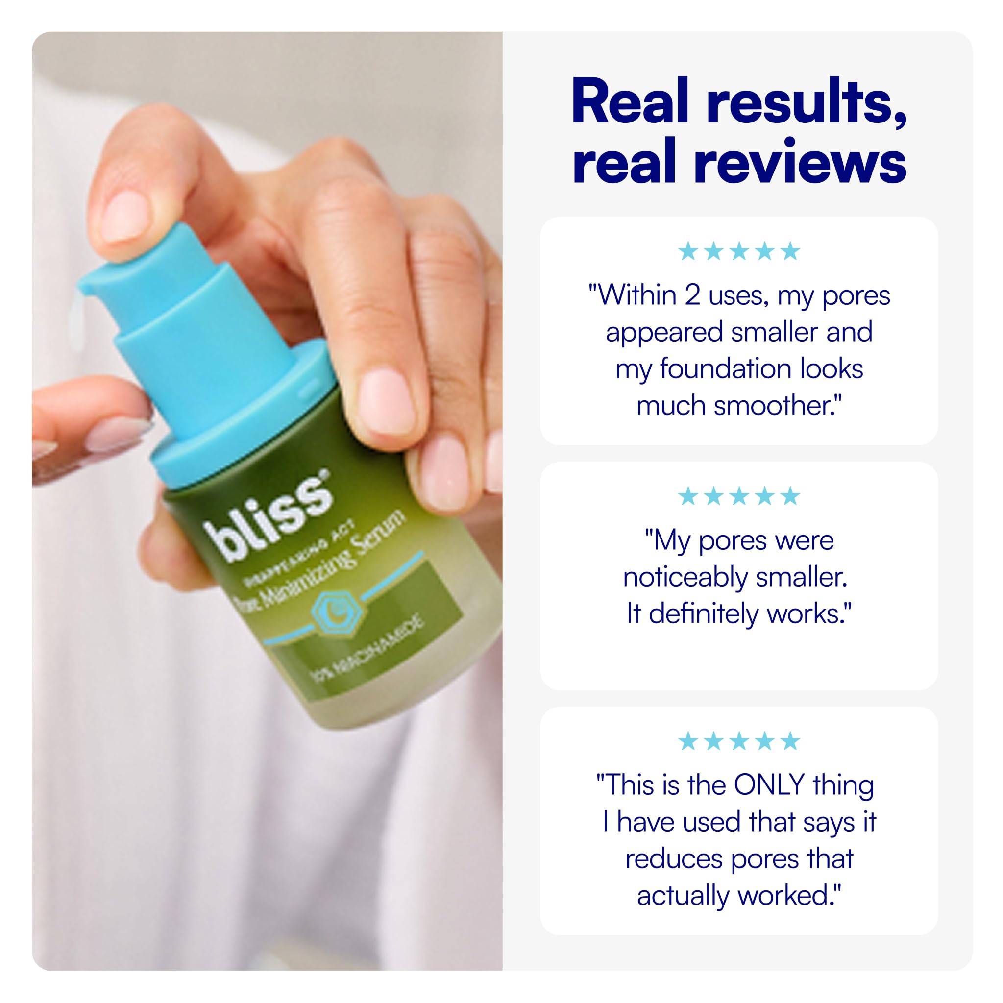 Bliss size comparison next to credit card showing the 1 fl oz portability advantage