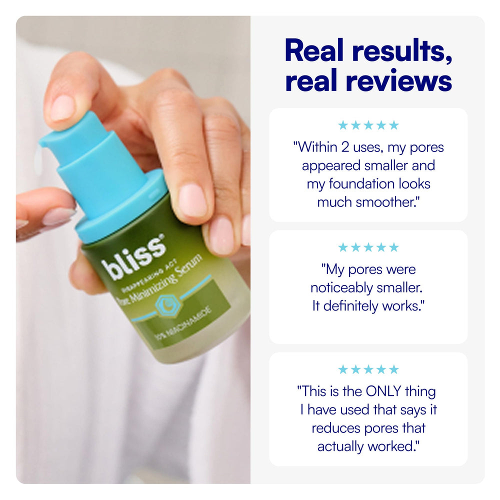 Bliss size comparison next to credit card showing the 1 fl oz portability advantage