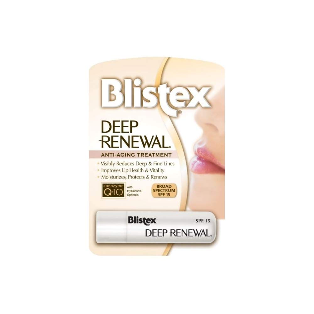 Blistex Deep Renewal front packaging showing SPF 15 and benefits for everyday protection