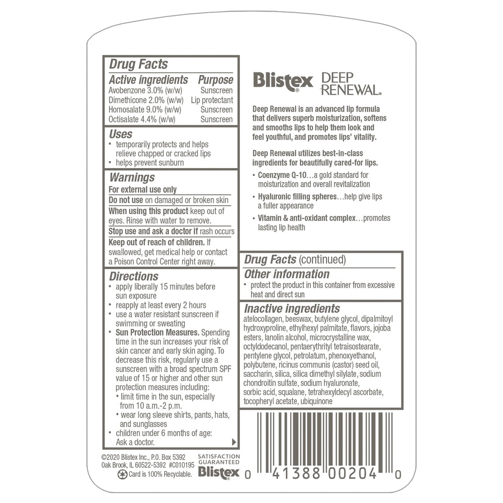 Blistex Deep Renewal texture close-up illustrating smooth hydration and plumping effect