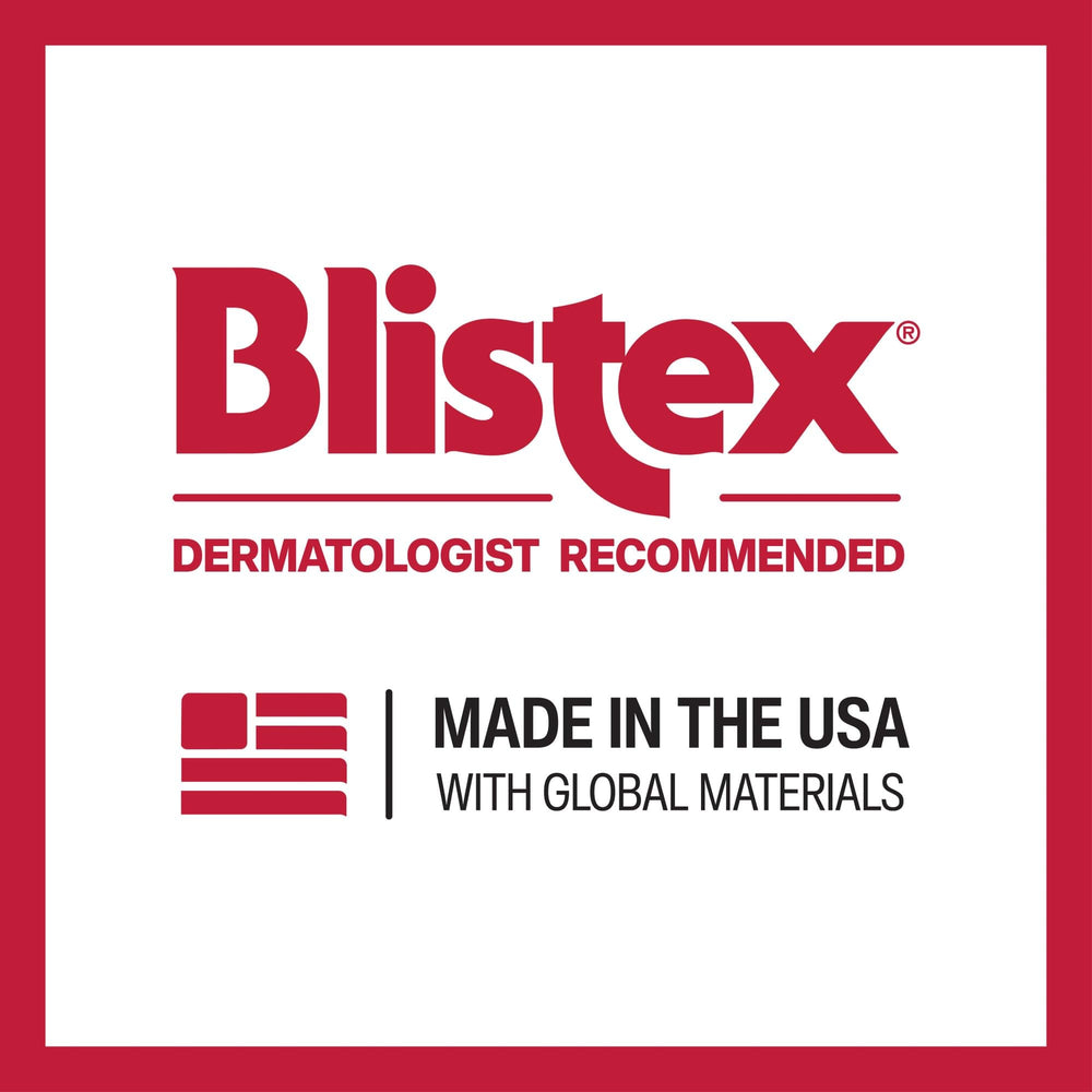 Close label view of Blistex showing medicated ingredients and safety benefit