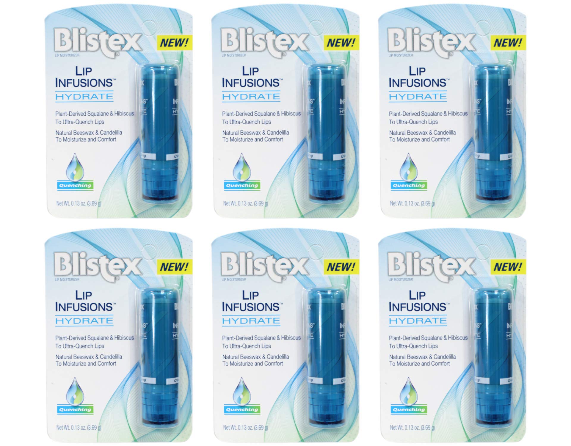 Blistex Lip Infusions front packaging showing six mini sticks and brand for quick hydration