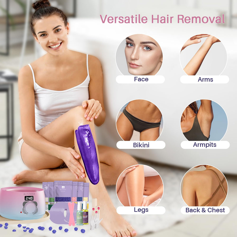 BLITZWAX in-use underarm waxing demonstrating quick results and reduced tugging