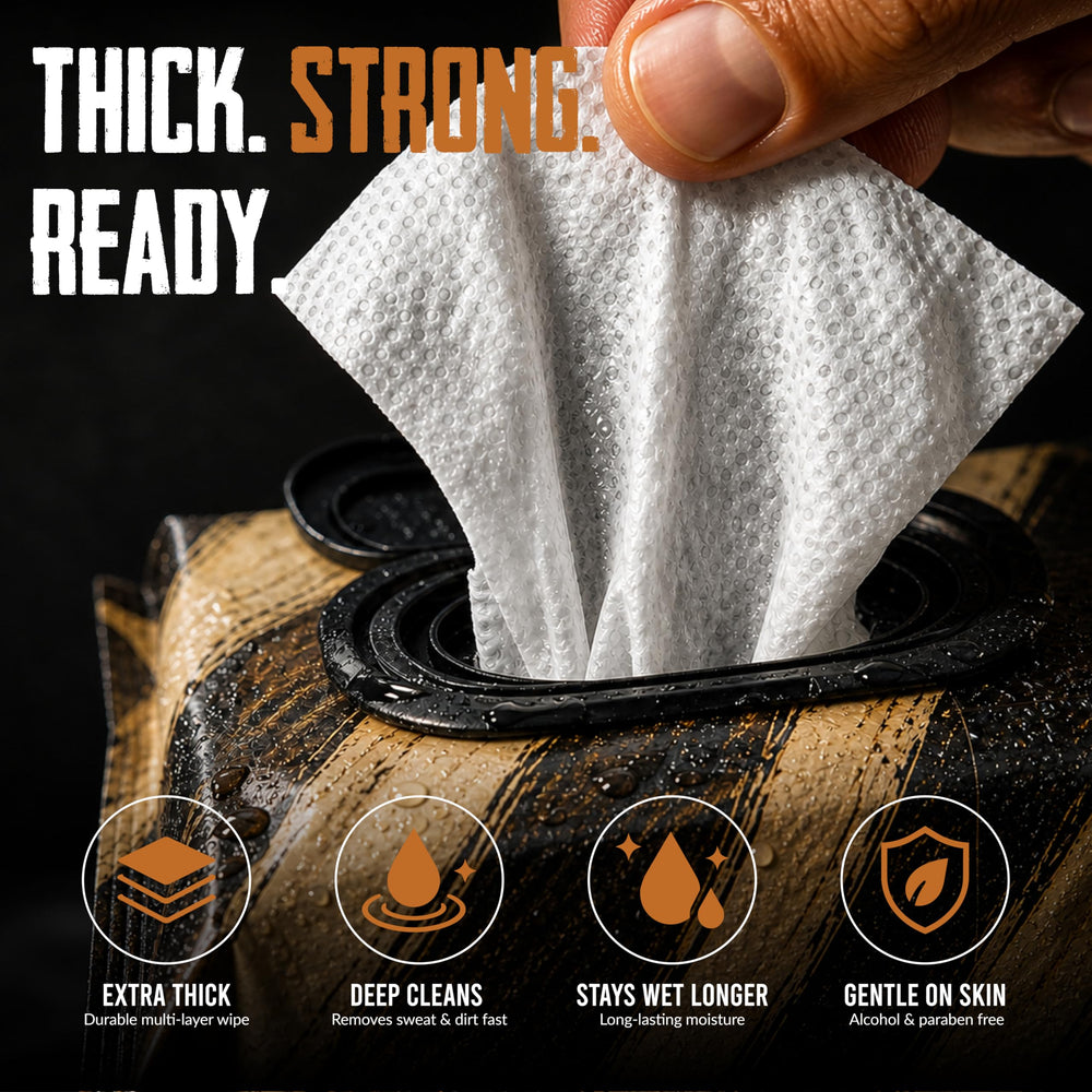 BLKSMITH wipe being applied to face to remove sweat and oil for immediate clean feeling