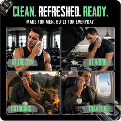 BLKSMITH wipe in hand removing sweat for quick post-workout freshness