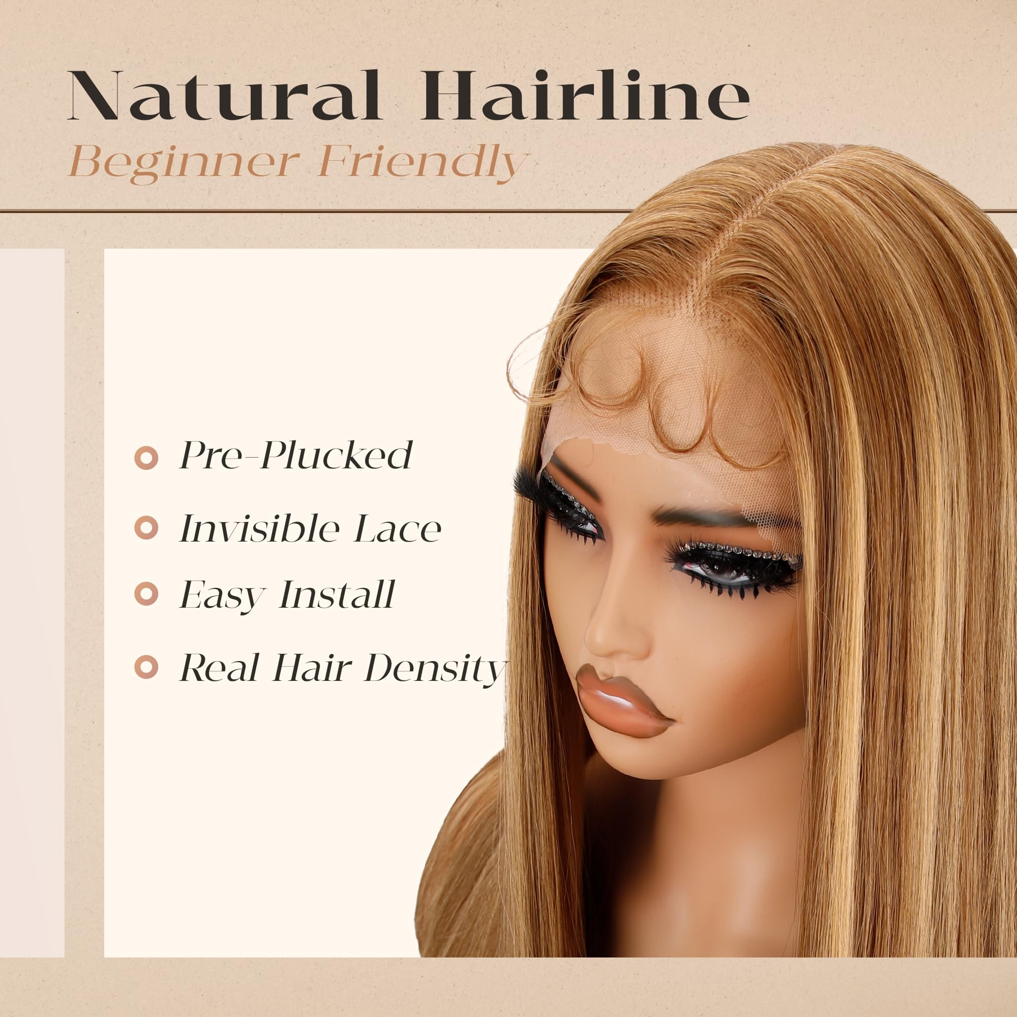 BLL honey blonde side profile highlighting smooth texture and length benefit