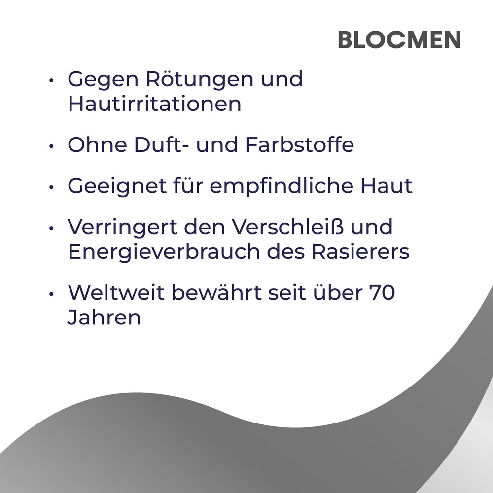 Blocmen application on face showing targeted pre-shave protection benefit
