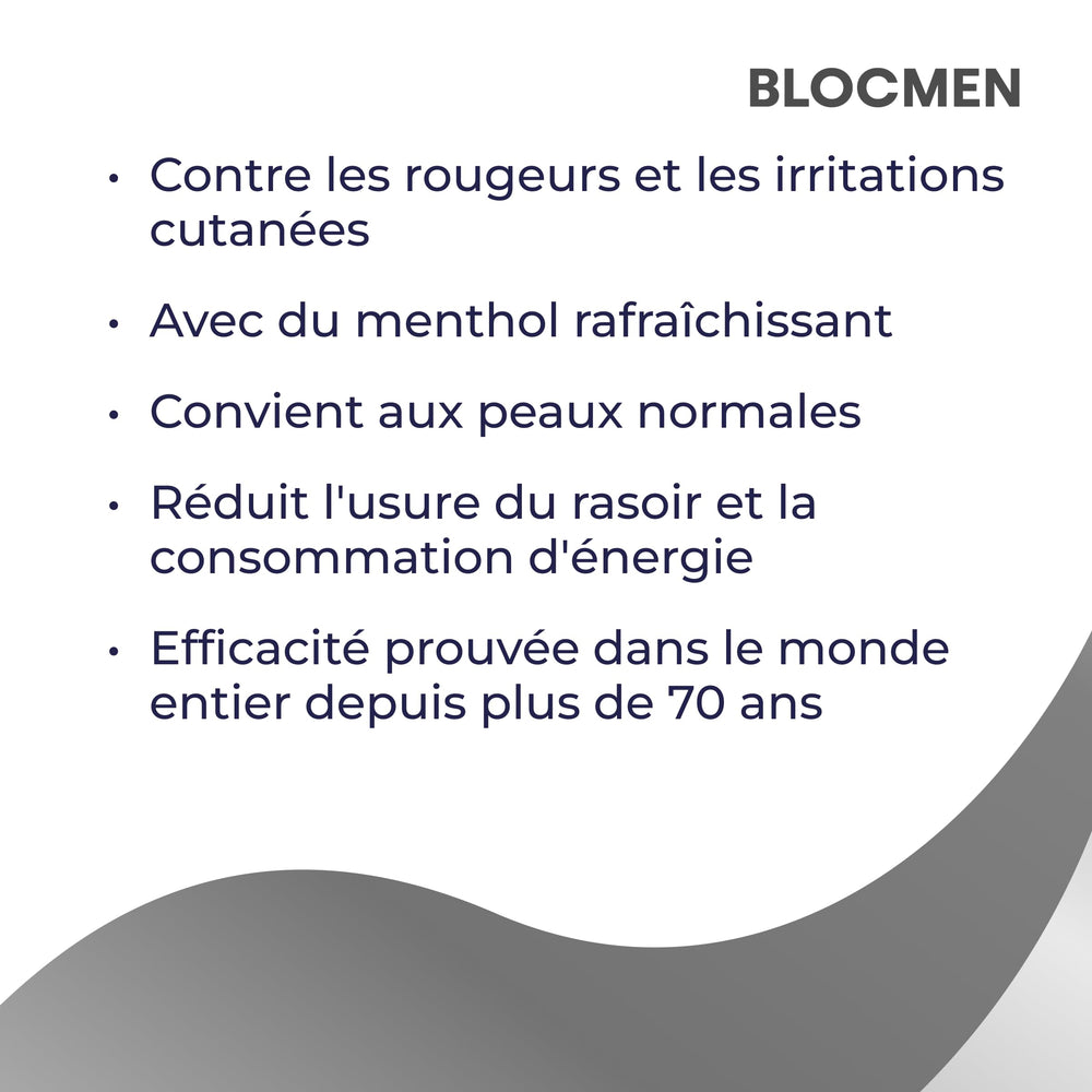 Blocmen pre shave stick held in hand to show 60 g size and travel-friendly benefit