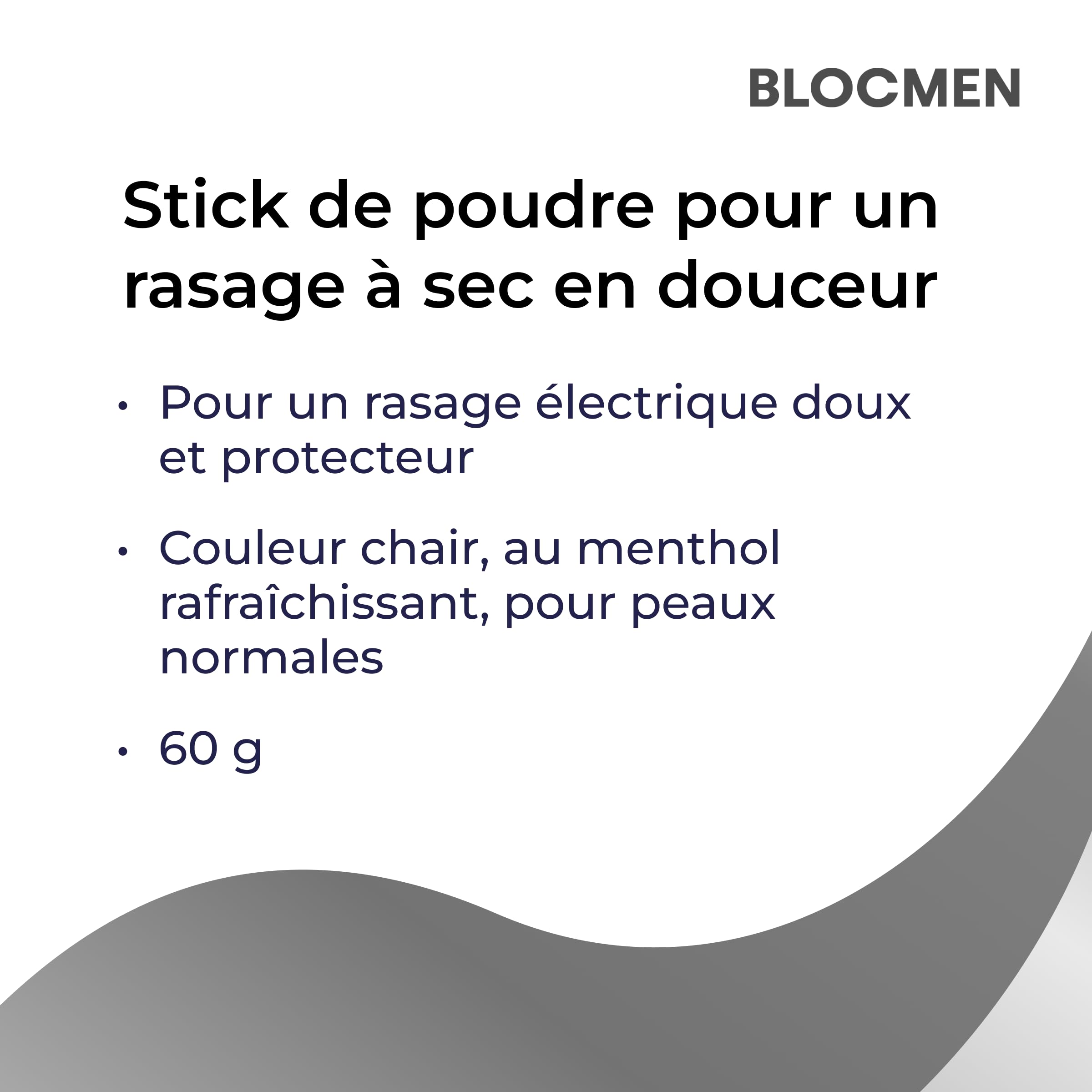 Blocmen pre shave stick close-up texture showing fine powder granules to reduce drag