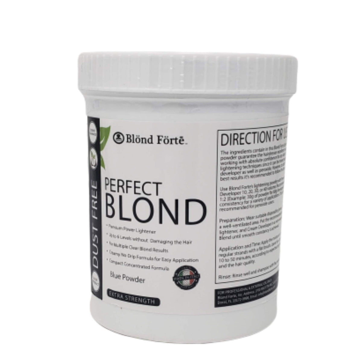 Blond Forte tub front view showing product branding and professional packaging benefit