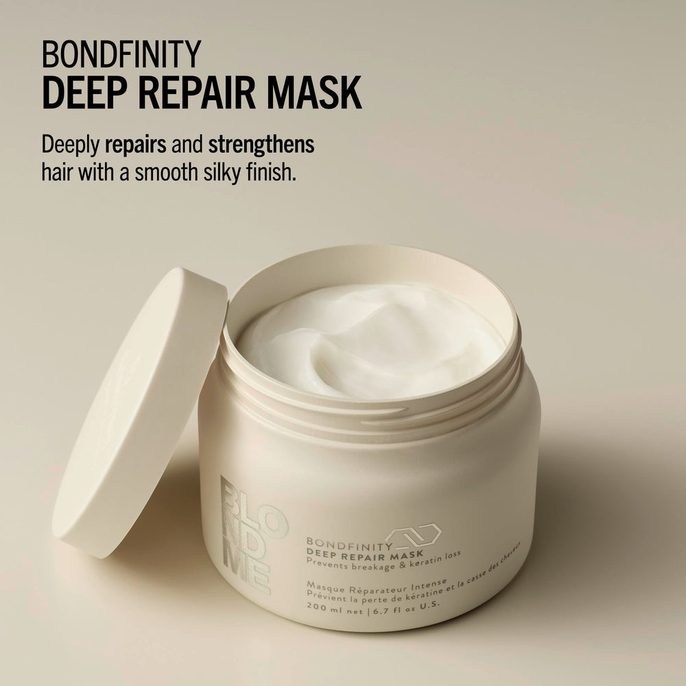 BlondMe mask applied to damp blonde hair for bond rebuilding