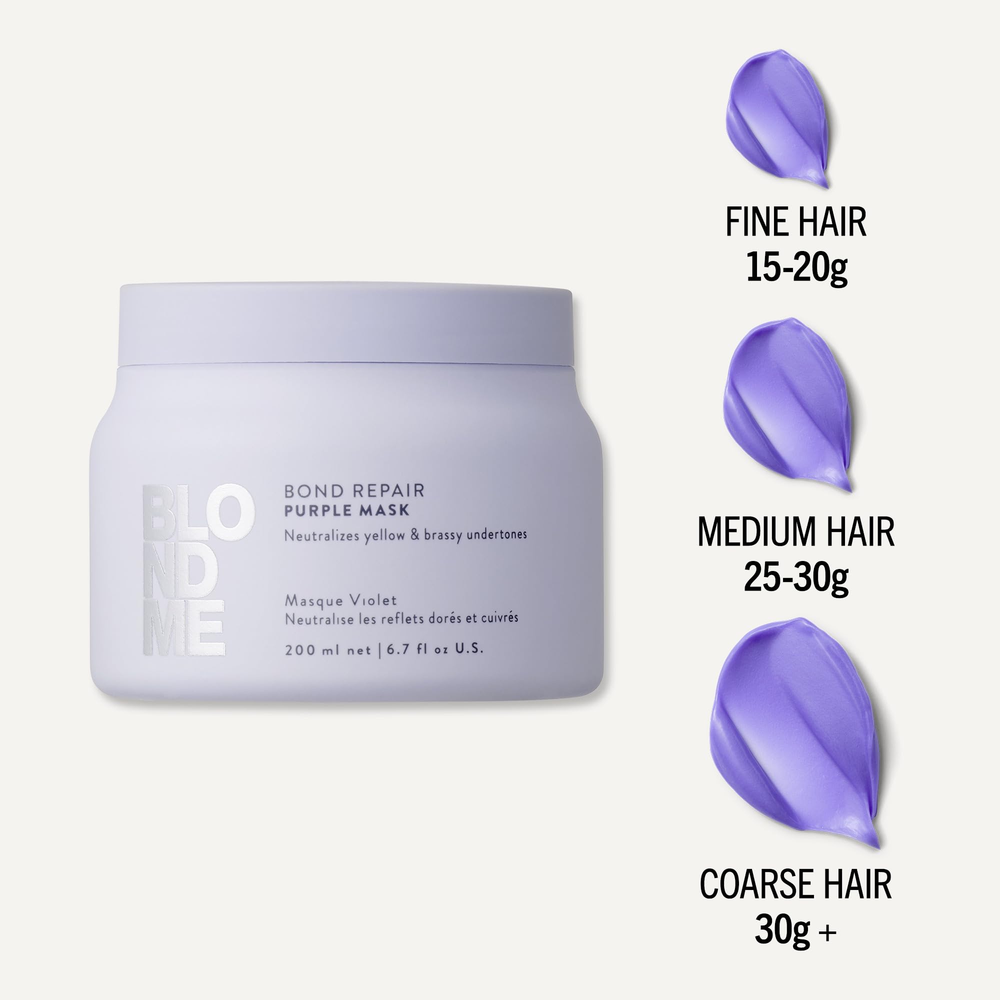 BlondMe label close-up highlighting bond repair and purple pigment benefits