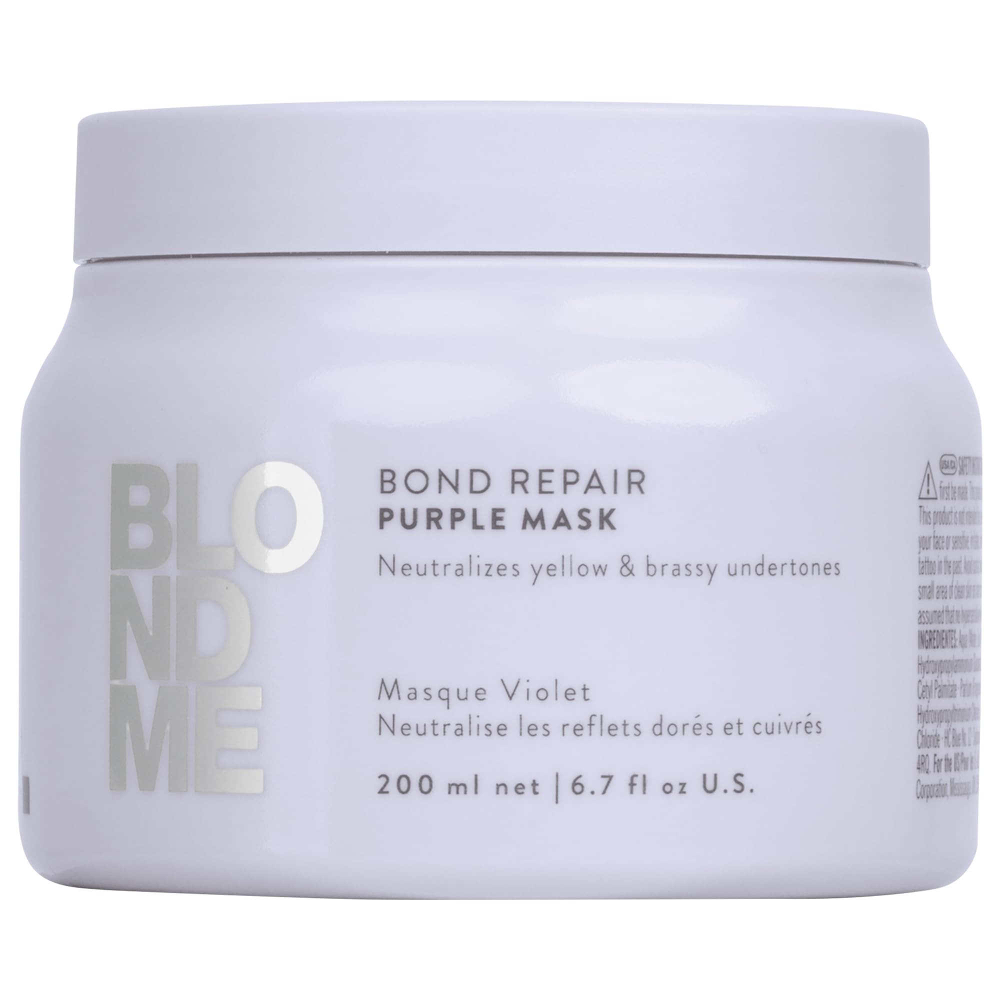 BlondMe purple mask jar front view showing packaging and quick salon results