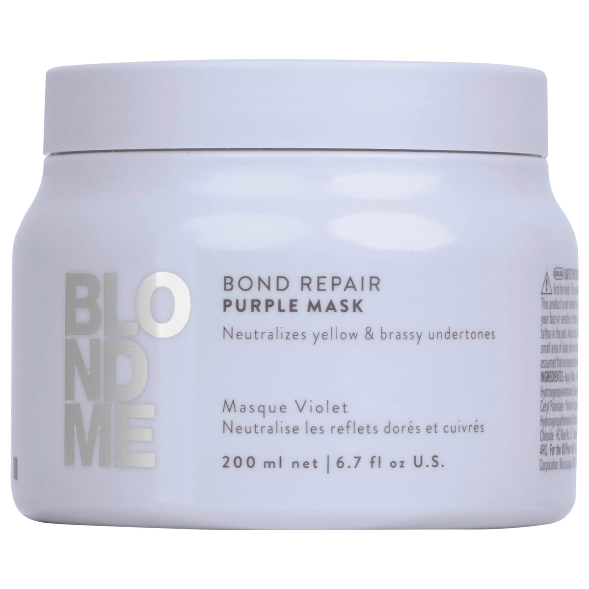 BlondMe purple mask jar front view showing packaging and quick salon results