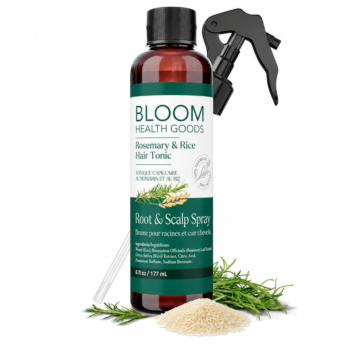 Bloom Health Goods front bottle view showing label and size for easy identification