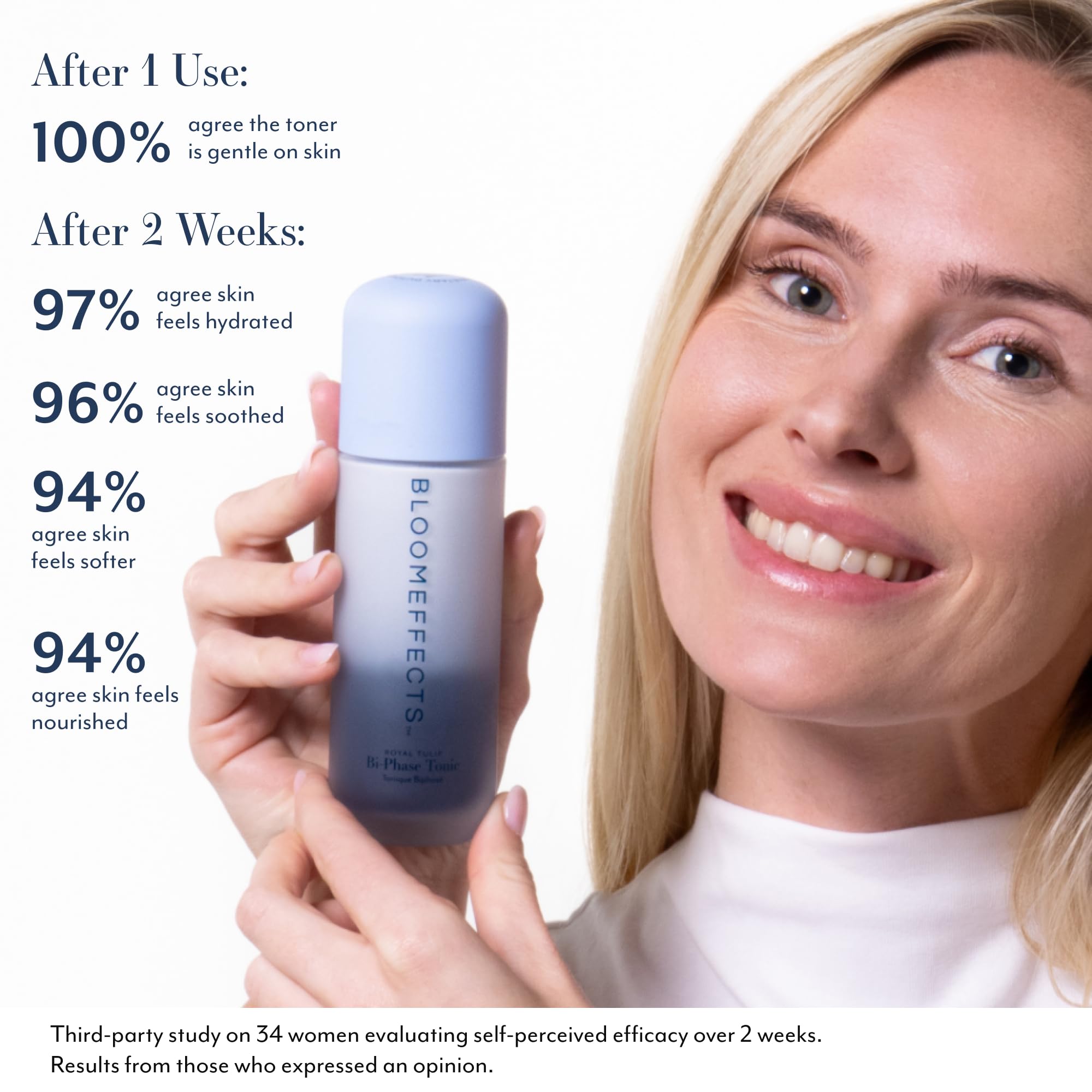 Bloomeffects shaken bottle showing blended bi-phase for balanced skin