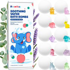 BloomFizzy front packaging showing ten individually wrapped calming bath bombs
